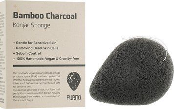 Спонж-конняку з бамбуковим вугіллям Purito Bamboo Charcoal Konjac Sponge 7 g (100750) 100750 - постачальник японських та корейських товарів для дому, здоров'я і краси Pikami