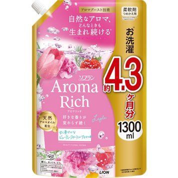 Кондиіонер для білизни з глибоким квітковим ароматом, Aroma Rich Layla, Lion, змінний блок 1300 мл (374190) 374190 - постачальник японських та корейських товарів для дому, здоров'я і краси Pikami