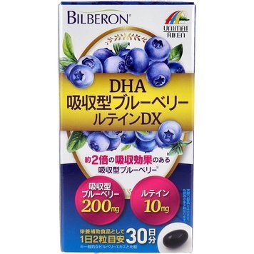Харчова добавка ДГК-поглинаючий лютеїн чорниці, DHA Absorption Type Blueberry Lutein, Unimat Riken, 60 шт. 681436 - постачальник японських та корейських товарів для дому, здоров'я і краси Pikami
