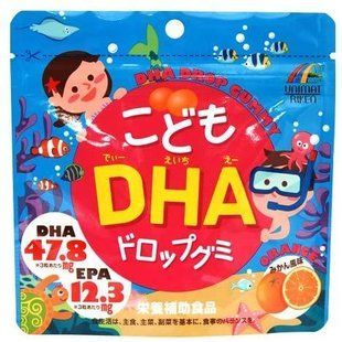 Жувальні вітаміни Омега-3 DHA с зі смаком апельсину, DHA Drop Gummy For Kids, Unimat Riken 90 шт. (440927) 440927 - постачальник японських та корейських товарів для дому, здоров'я і краси Pikami